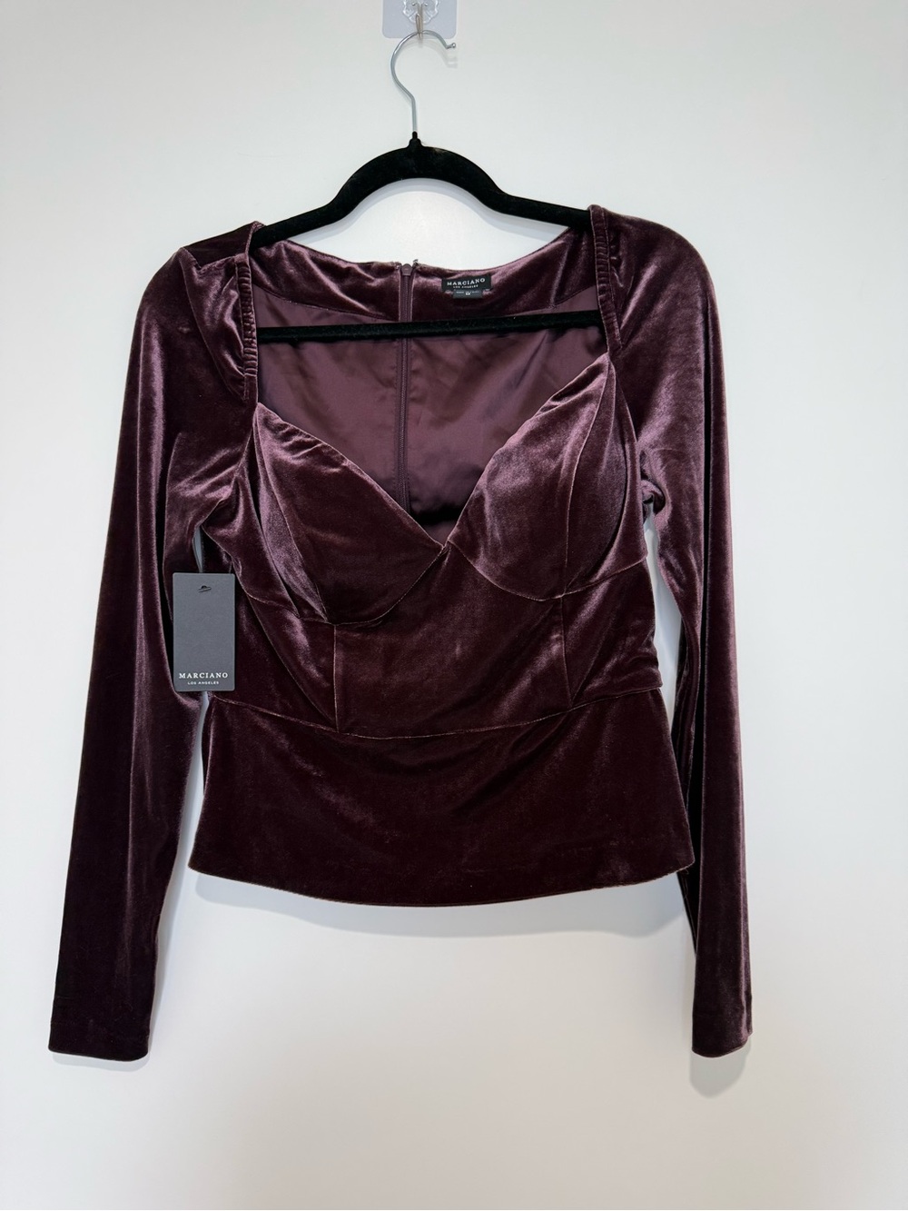Marciano Velvet Long-Sleeve Bustier Top - Plum